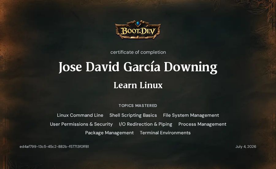 Jose David García Downing's Boot.dev Learn Linux certificate