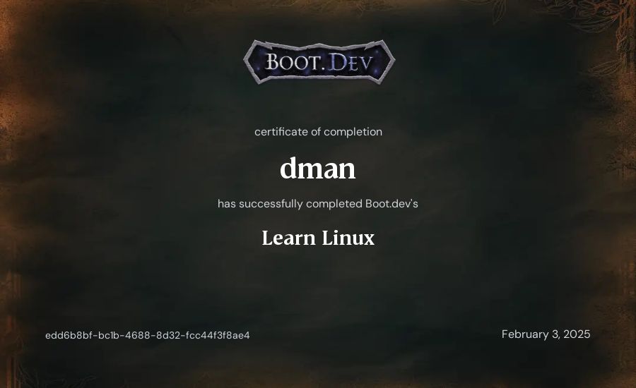Daniel Gagne's Boot.dev Learn Linux certificate