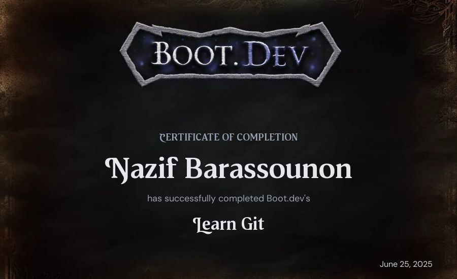 Nazif Barassounon's Boot.dev Learn Git certificate