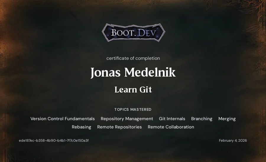 Jonas Medelnik's Boot.dev Learn Git certificate