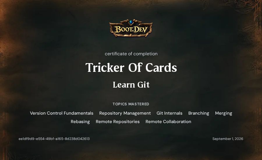 Tricker Of Cards's Boot.dev Learn Git certificate