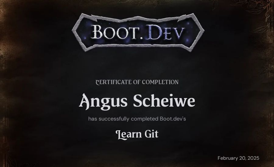 Angus Scheiwe's Boot.dev Learn Git certificate