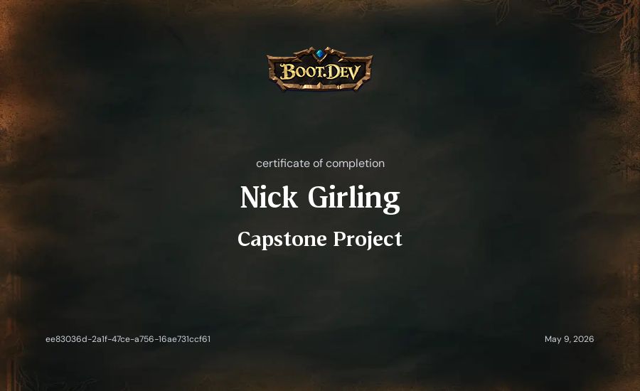 Nick Girling's Boot.dev Capstone Project certificate