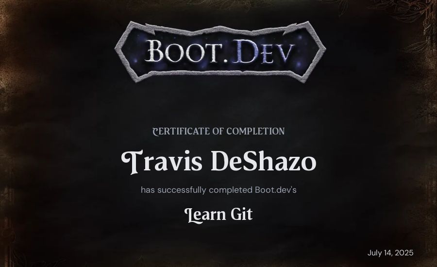 Travis DeShazo's Boot.dev Learn Git certificate