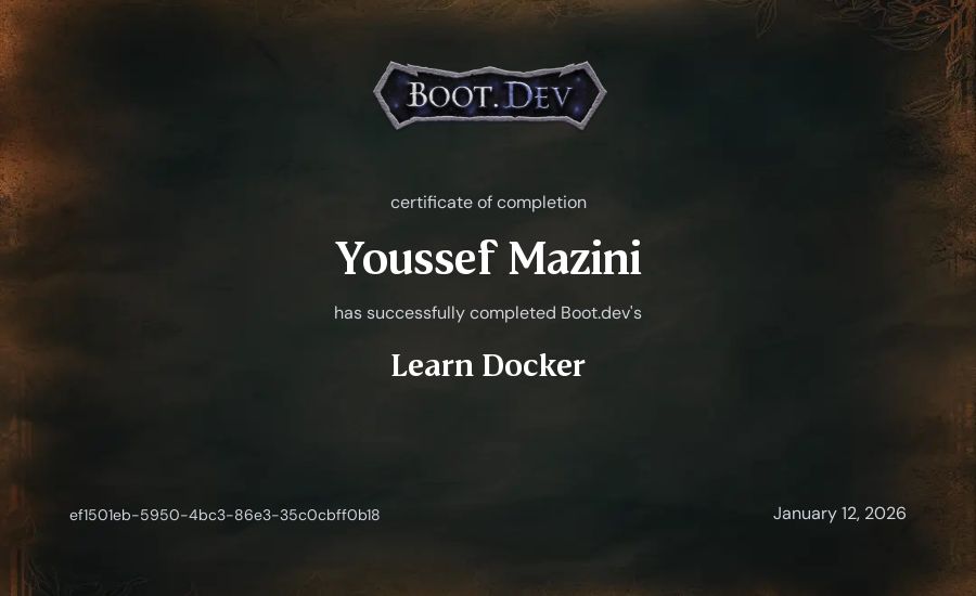 Youssef Mazini's Boot.dev Learn Docker certificate