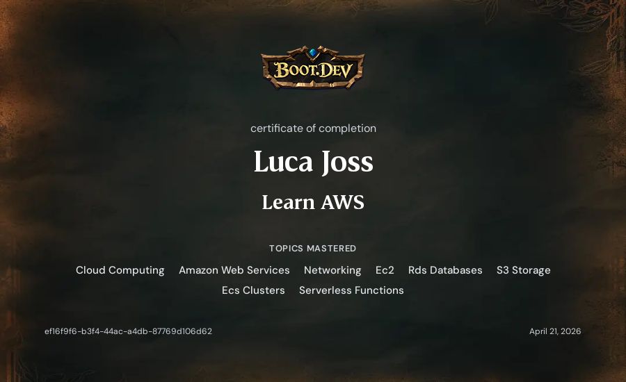 Luca Joss's Boot.dev Learn AWS certificate