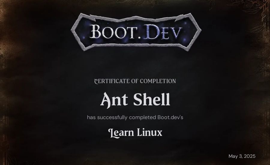Ant Shell's Boot.dev Learn Linux certificate