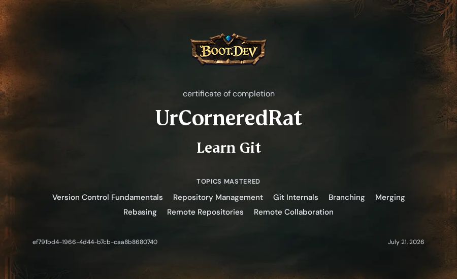 UrCorneredRat's Boot.dev Learn Git certificate