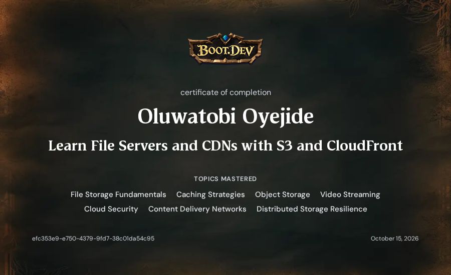Oluwatobi Oyejide's Boot.dev Learn File Servers and CDNs with S3 and CloudFront certificate