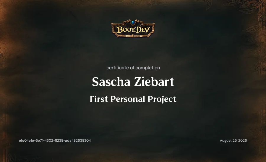 Sascha Ziebart's Boot.dev First Personal Project certificate