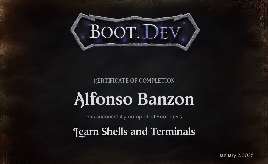 Alfonso Banzon's Boot.dev Learn Linux certificate