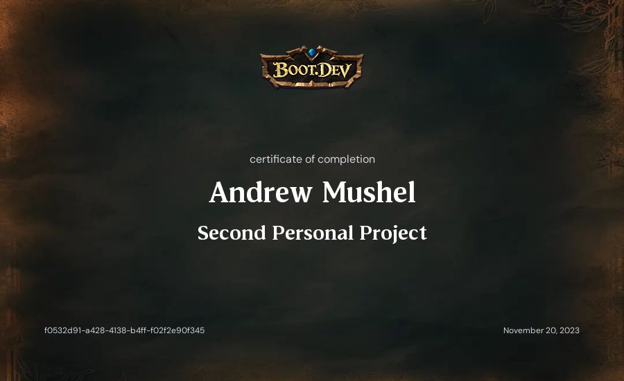 Andrew Mushel's Boot.dev Second Personal Project certificate
