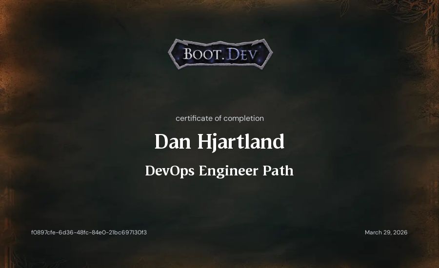 Dan Hjartland's Boot.dev DevOps Engineer Path certificate