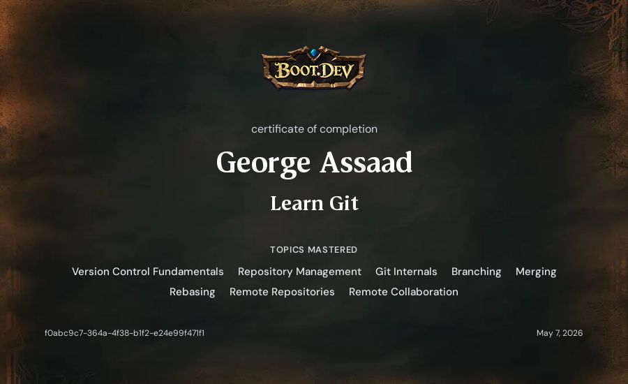 George Assaad's Boot.dev Learn Git certificate