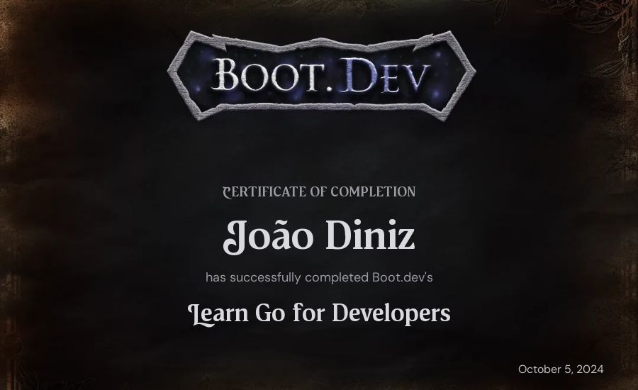 João Diniz's Boot.dev Learn Go certificate
