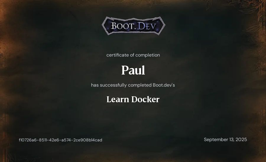 Paul's Boot.dev Learn Docker certificate