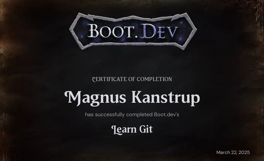 Magnus Kanstrup's Boot.dev Learn Git certificate