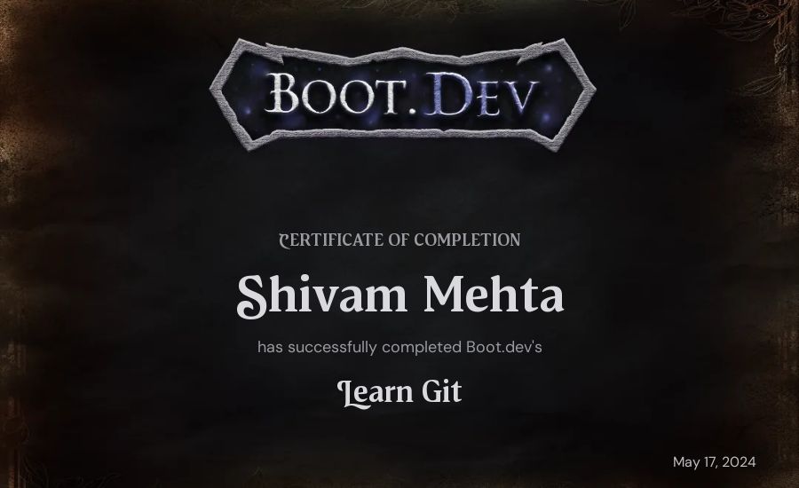 Shivam Mehta's Boot.dev Learn Git certificate