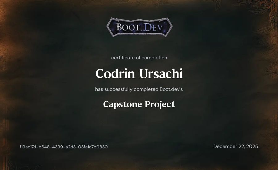Codrin Ursachi's Boot.dev Capstone Project certificate