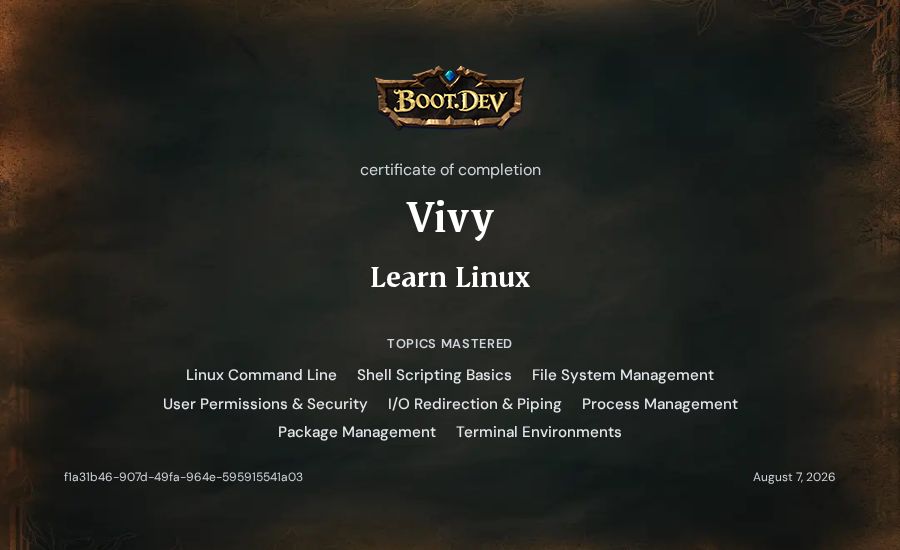 Vivy's Boot.dev Learn Linux certificate
