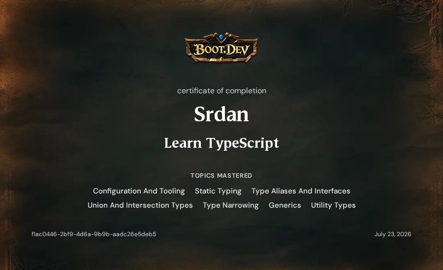 Srdan's Boot.dev Learn TypeScript certificate