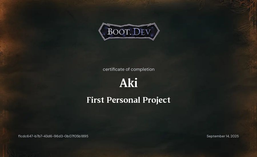 vgll's Boot.dev First Personal Project certificate