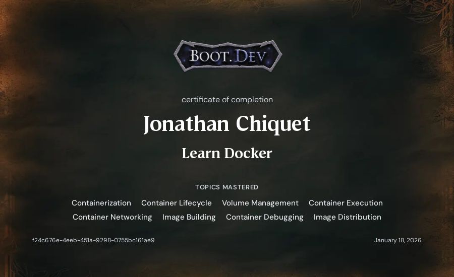 Jonathan Chiquet's Boot.dev Learn Docker certificate