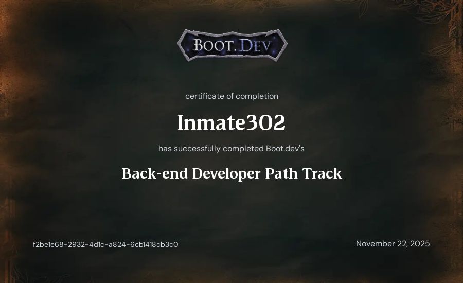 Nelson Retamal's Boot.dev Backend Developer Path certificate