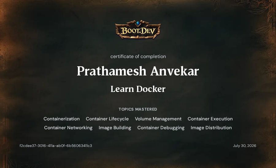 Prathamesh Anvekar's Boot.dev Learn Docker certificate