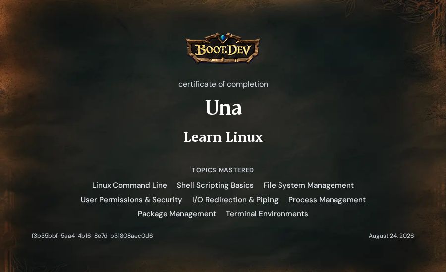 Una's Boot.dev Learn Linux certificate