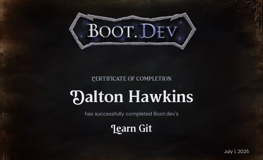 Dalton Hawkins's Boot.dev Learn Git certificate
