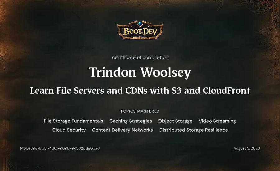 Trindon Woolsey's Boot.dev Learn File Servers and CDNs with S3 and CloudFront certificate