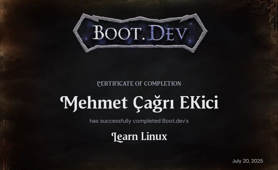 Mehmet Çağrı Ekici's Boot.dev Learn Linux certificate