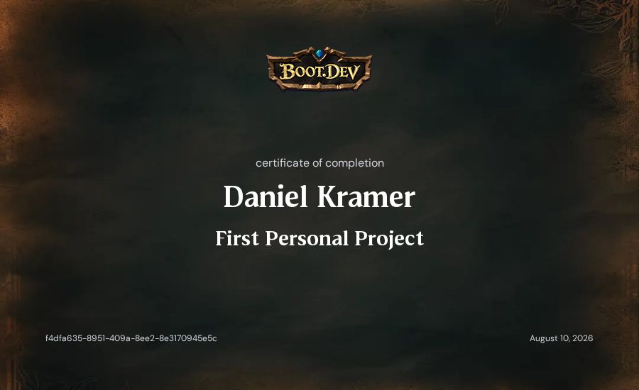 Daniel Kramer's Boot.dev First Personal Project certificate