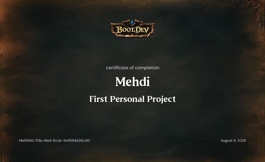 Mehdi Sadeghian's Boot.dev First Personal Project certificate