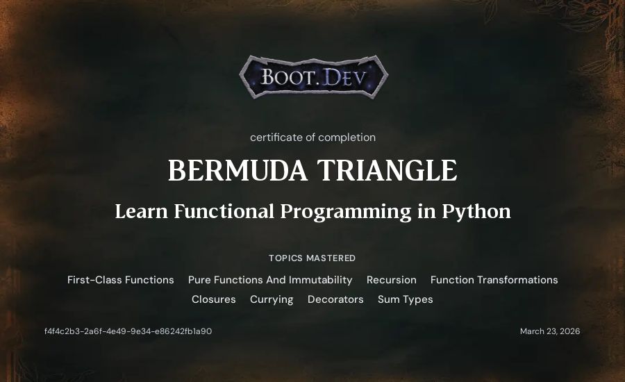 Artur Nurullin's Boot.dev Learn Functional Programming in Python certificate