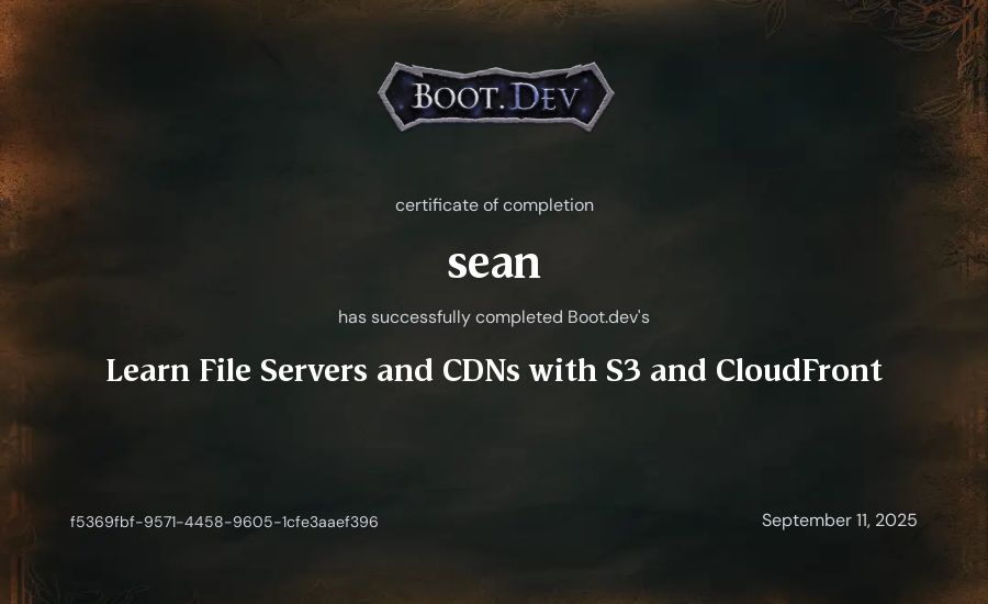 sean's Boot.dev Learn File Servers and CDNs with S3 and CloudFront certificate