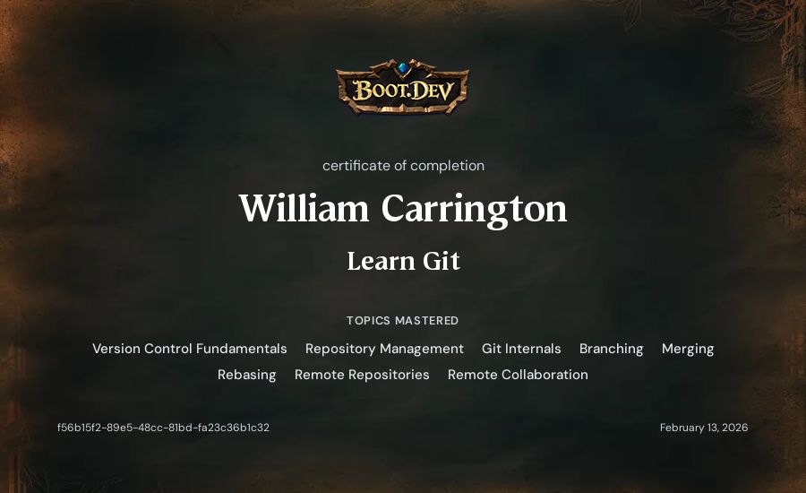 William Carrington's Boot.dev Learn Git certificate