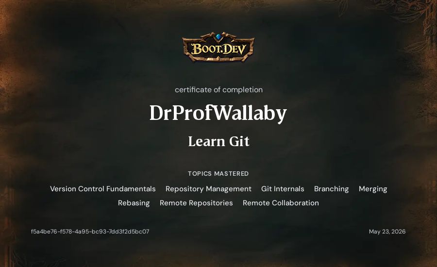 DrProfWallaby's Boot.dev Learn Git certificate