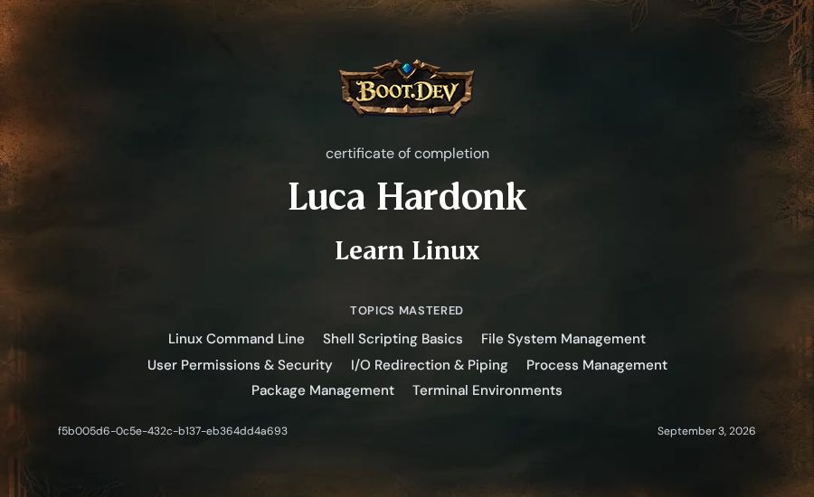 Luca Hardonk's Boot.dev Learn Linux certificate
