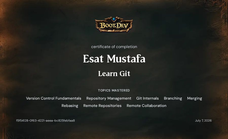 Esat Mustafa's Boot.dev Learn Git certificate