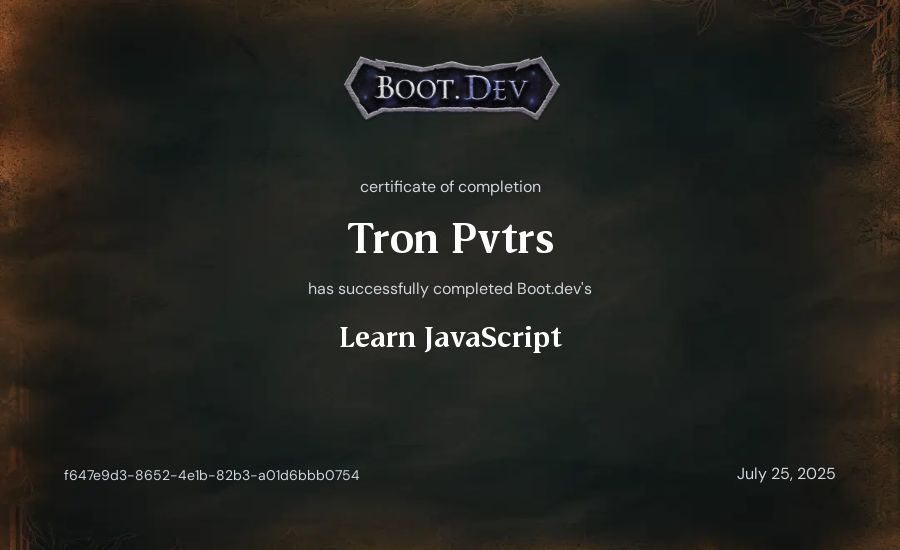 pvdpvtrs iTron's Boot.dev Learn JavaScript certificate