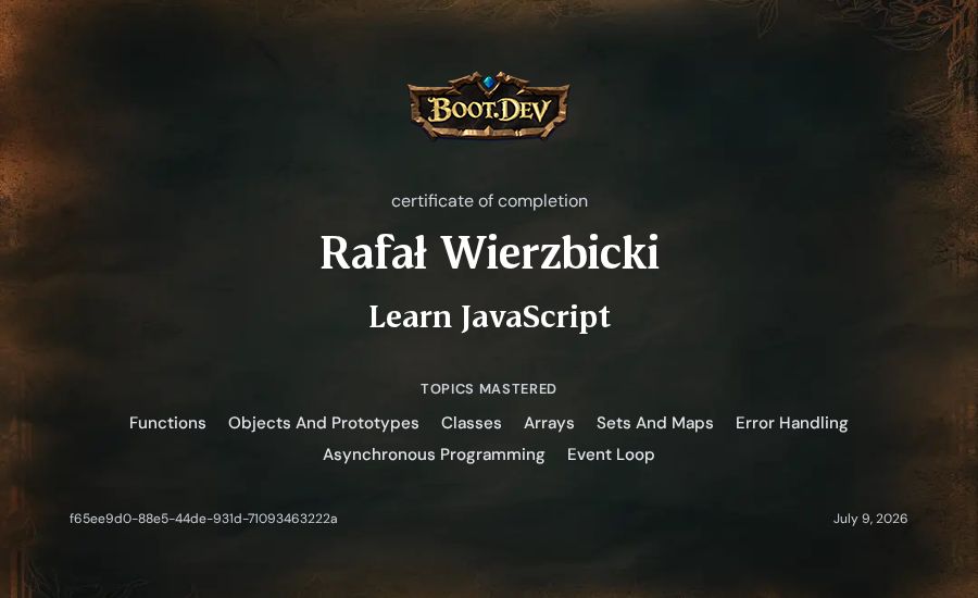 Rafał Wierzbicki's Boot.dev Learn JavaScript certificate