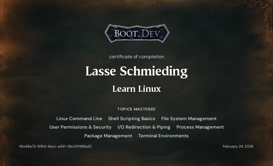 L's Boot.dev Learn Linux certificate
