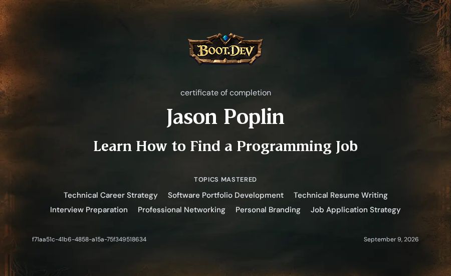 Jason Poplin's Boot.dev Learn How to Find a Programming Job certificate