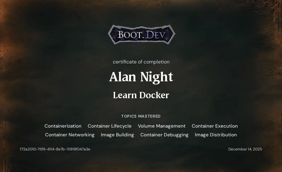 Alan Night's Boot.dev Learn Docker certificate
