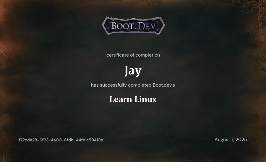 Jay's Boot.dev Learn Linux certificate