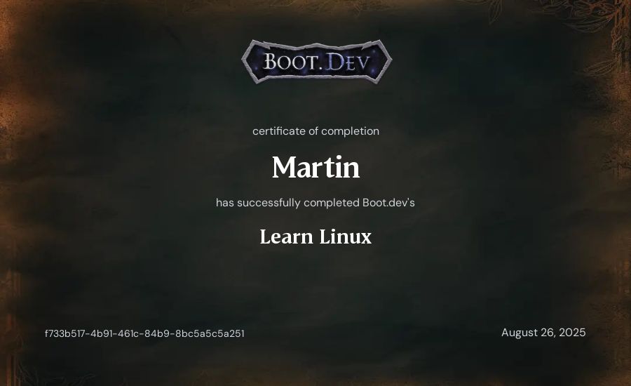 Martin's Boot.dev Learn Linux certificate
