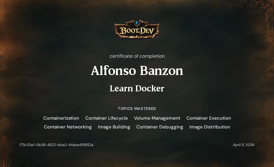 Alfonso Banzon's Boot.dev Learn Docker certificate