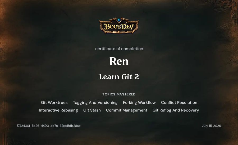 Ren's Boot.dev Learn Git 2 certificate